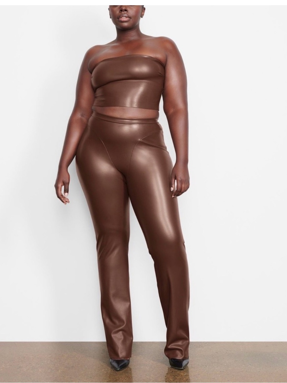 🪄Skims Faux Leather Tube Top Womens XS Cocoa Brown Strapless✨